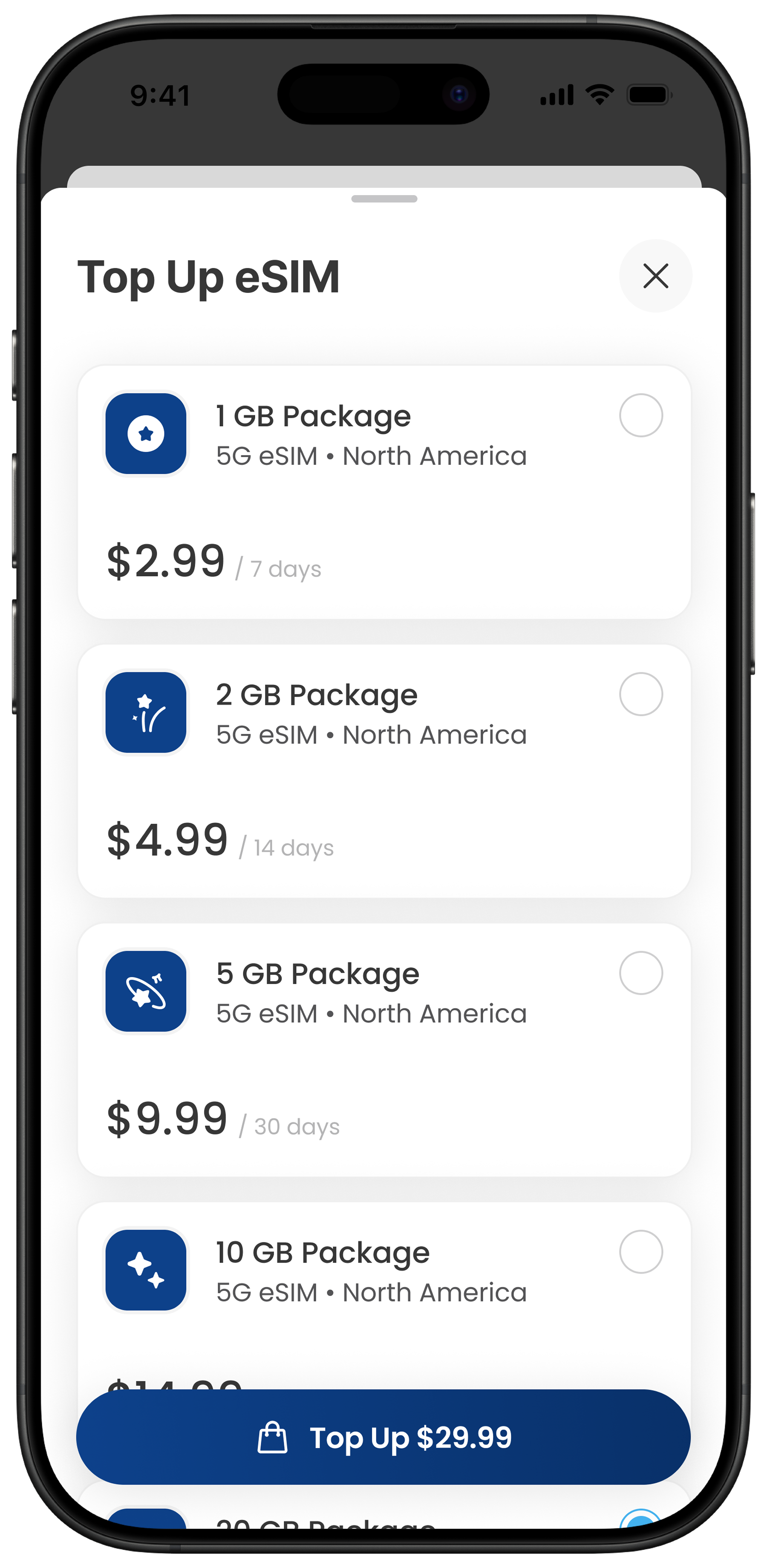 eSIM app — top up